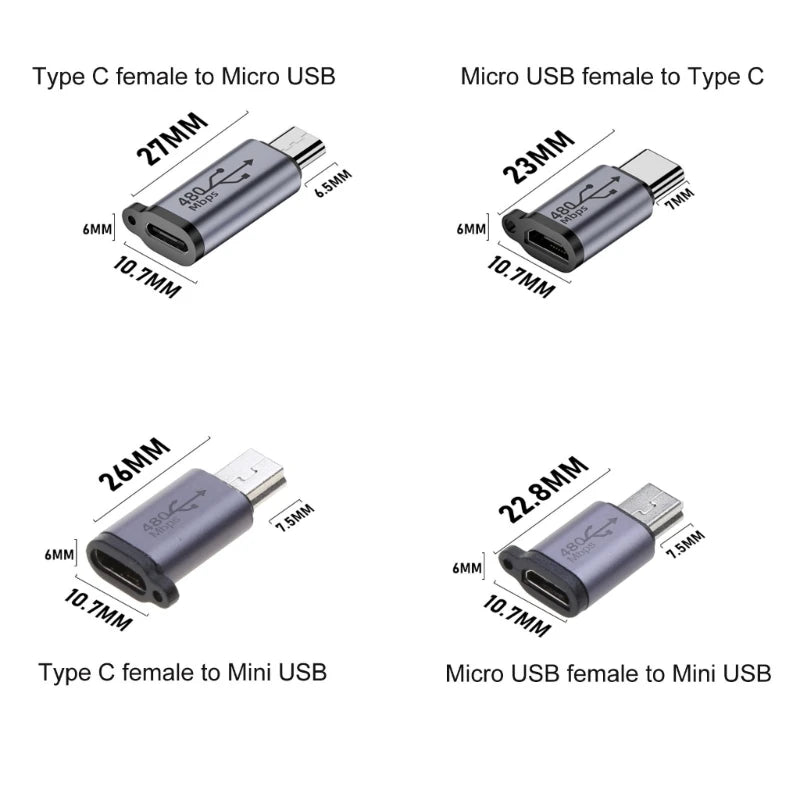 Micro USB/Mini USB/Type-C Charging Adapter Converter for Phone, Tablet