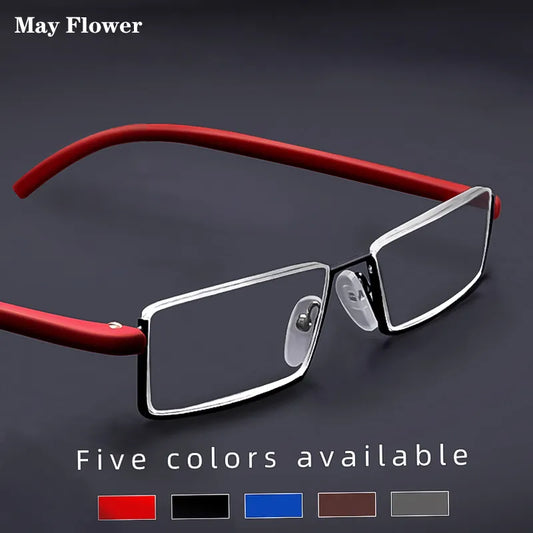 May Flower Metal Anti-Blue Light Reading Glasses Men 7 Women Half Frame Prescription Eyeglasses TR90 Eyewear With Case And Without óculos +1.75....Etc.