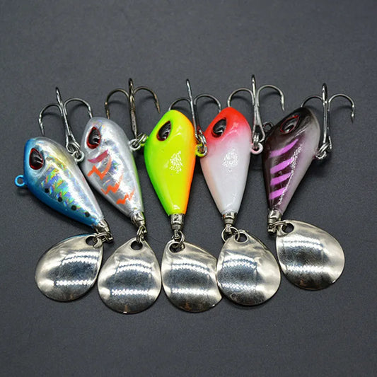 New Metal Mini With Spoon Fishing Lure Pin Crankbait Vibration Spinner Sinking Bait